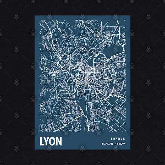 Lyon Blueprint Street Map, Lyon Colour Map Prints by tienstencil